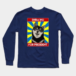 Shiba Inu For President (Black) Long Sleeve T-Shirt